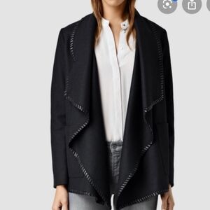 ALLSAINTS Roux Jacket WO042H Black Wool Blend Asymmetrical Wrap Style Women